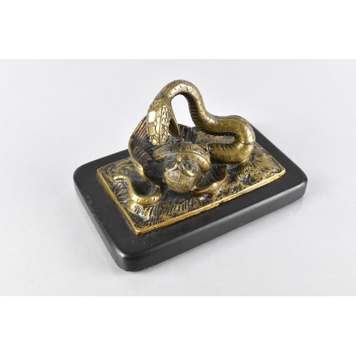 146 - A Bronze Paperweight Modelled as Snake Attacking Owl, The Bronze Having Finely Worked Floral Scrolle... 