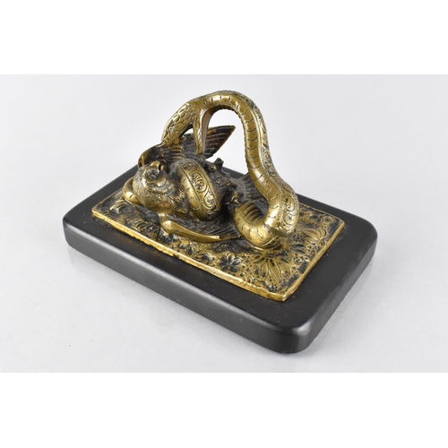 146 - A Bronze Paperweight Modelled as Snake Attacking Owl, The Bronze Having Finely Worked Floral Scrolle... 