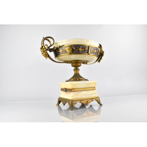 136 - A Late 19th Century French Barbedienne Bronze Champleve and Onyx Centrepiece having Twin Scrolled Ha... 