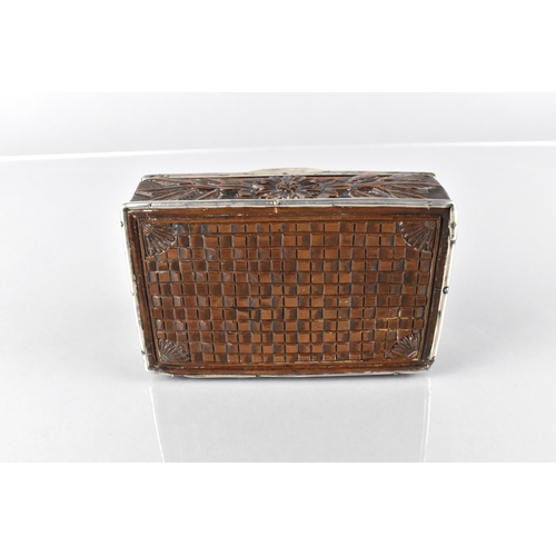 75 - An 18th Century Carved Treen Tobacco Box with Silver Mount, The Top Carved with Soldier and Horse In... 