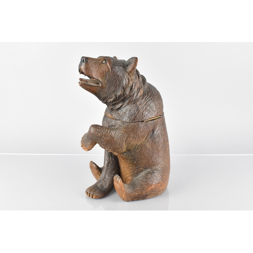 65 - A 19th Century Carved Black Forest Bear Tobacco Jar/Caddy, Modelled Seated with One Paw Raised, the ... 