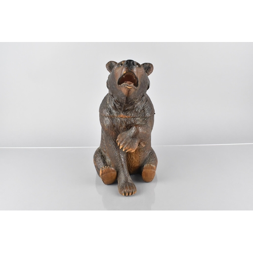 65 - A 19th Century Carved Black Forest Bear Tobacco Jar/Caddy, Modelled Seated with One Paw Raised, the ... 