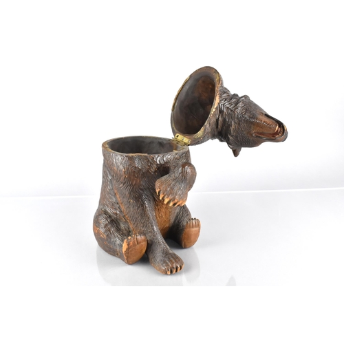 65 - A 19th Century Carved Black Forest Bear Tobacco Jar/Caddy, Modelled Seated with One Paw Raised, the ... 