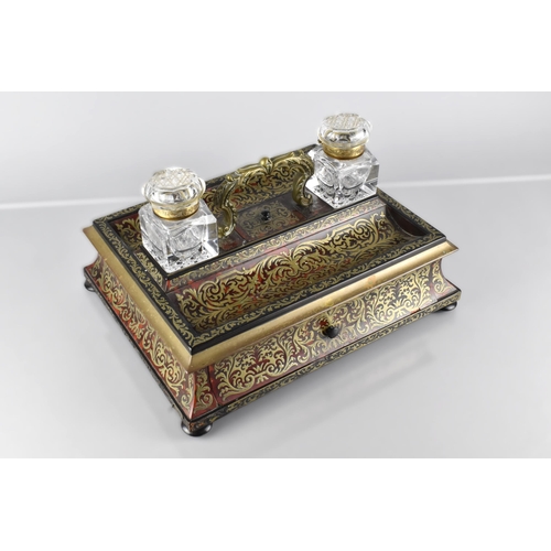 39 - A 19th Century Regency Boule Work Desk Stand of Rectangular Form Having Single Raised Scrolled Carry... 