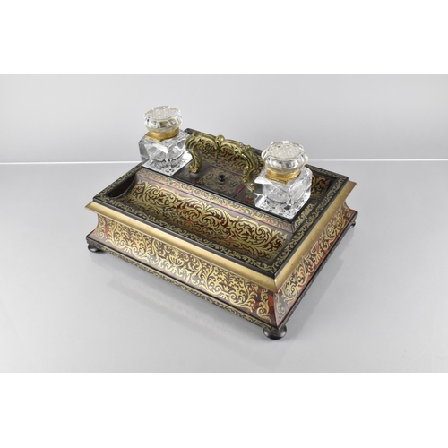 39 - A 19th Century Regency Boule Work Desk Stand of Rectangular Form Having Single Raised Scrolled Carry... 