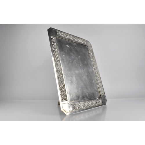 214 - An Early 20th Century French Secessionist Silver Plated Easel Back Table Frame of Canted Rectangular... 