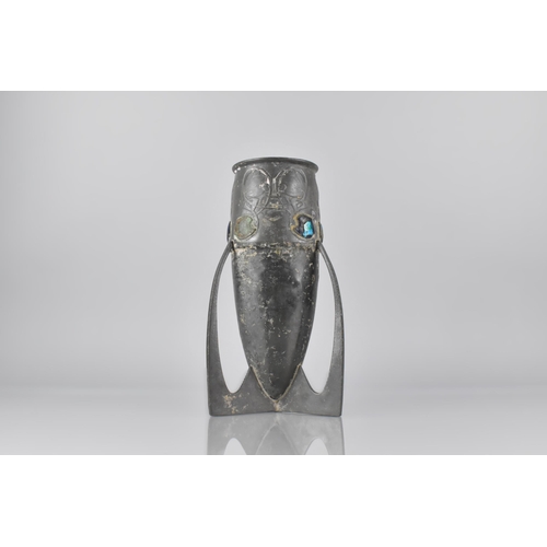 134 - Archibald Knox (1864-1933) for Liberty and Co., Tudric Pewter and Enamel Vase of Rocket Form with Tr... 