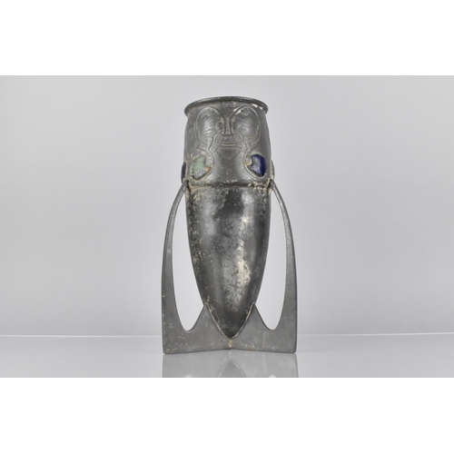 134 - Archibald Knox (1864-1933) for Liberty and Co., Tudric Pewter and Enamel Vase of Rocket Form with Tr... 