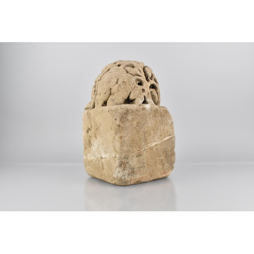 96 - An Early Stone Corbel with Deep Acorn and Leaf Detail, 26cm High