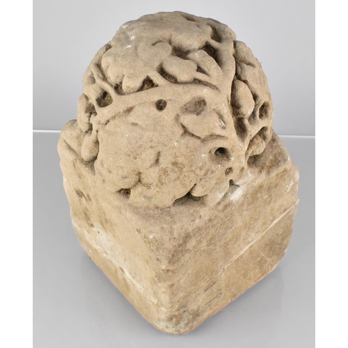 96 - An Early Stone Corbel with Deep Acorn and Leaf Detail, 26cm High