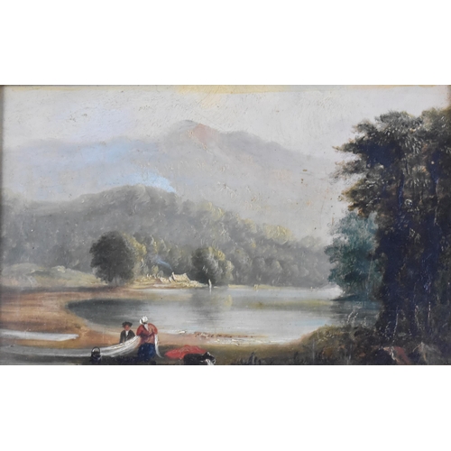 170 - After Thomas Miles Richardson Snr, Oil on Board, Lake Scene with Figures, Details Verso, Titled 'A Q... 