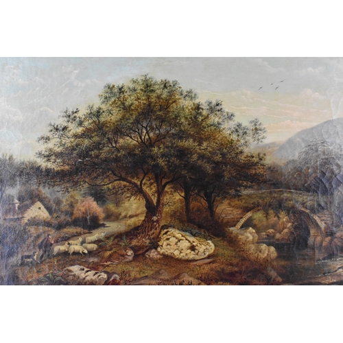 168 - A 19th Century English School Oil on Canvas, North Wales Rural Landscape Depicting Shepherd and Shee... 