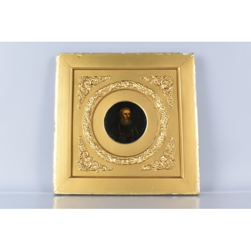 167 - An 18th/19th Century Dutch School Oil on Board, Portrait of Scholar, 10cm Diameter, In Gilt Square F... 