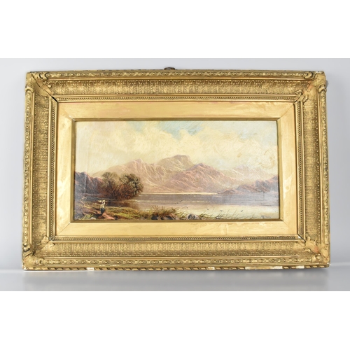 165 - John W. Morris (British 1865-1924), Oil on Canvas, Lake Scene with Figure and Mountains Signed, Subj... 