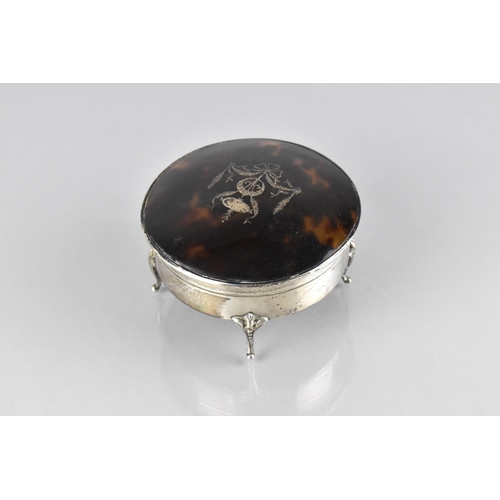 215 - A Victorian Silver and Tortoiseshell Pique-Work Trinket Box, The Top Decorated with Ribbons and Swag... 