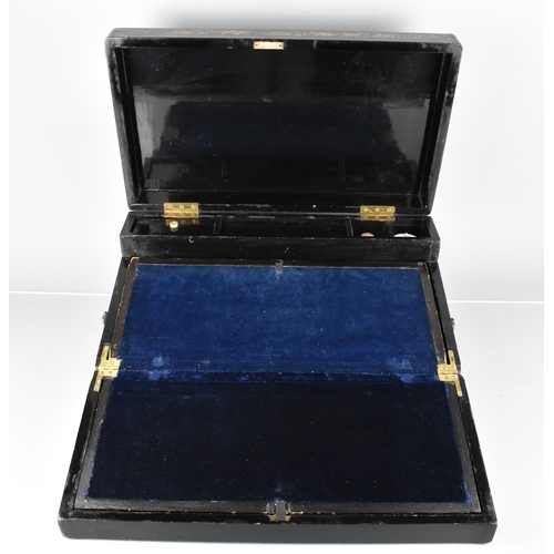 2 - A Late 19th Century Chinoiserie Black Lacquered Writing Slope with Twin Brass Drop Handles, Gilt Dec... 