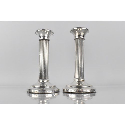 221 - A Pair of Edwardian VII Silver Candlesticks by Boots Pure Drug Company, Modelled as Reeded Columns w... 