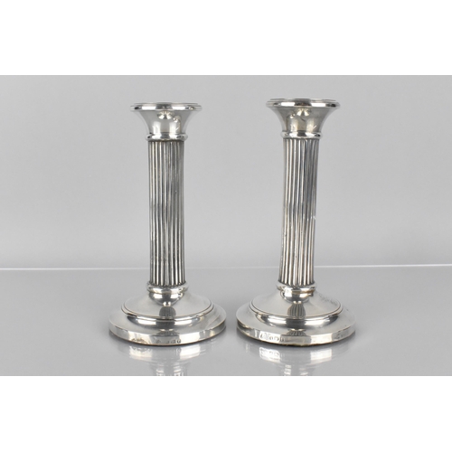 221 - A Pair of Edwardian VII Silver Candlesticks by Boots Pure Drug Company, Modelled as Reeded Columns w... 