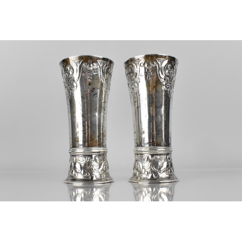 222 - A Pair of Edward VII Silver Vases by Daniel and John Welby of Cylindrical Form with Flared Rims and ... 