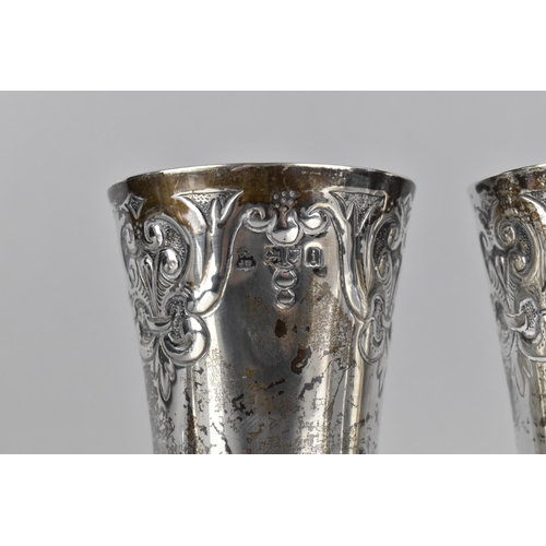 222 - A Pair of Edward VII Silver Vases by Daniel and John Welby of Cylindrical Form with Flared Rims and ... 