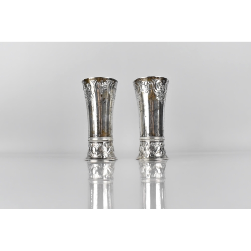 222 - A Pair of Edward VII Silver Vases by Daniel and John Welby of Cylindrical Form with Flared Rims and ... 