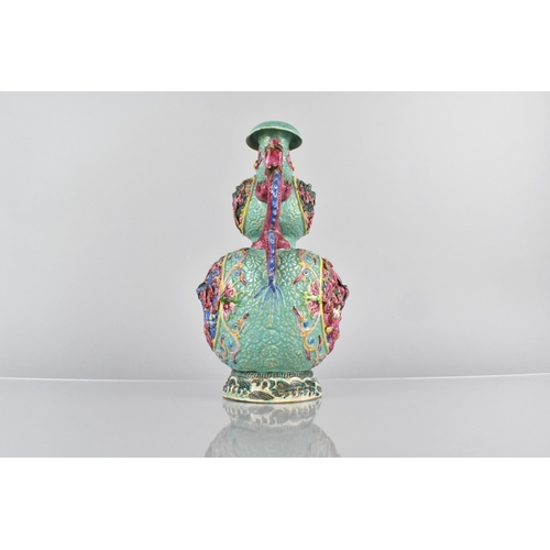 393 - A Chinese Turquoise Ground Double Gourd Vase Decorated in Fahua Manner with Pink, Blue and Yellow En... 
