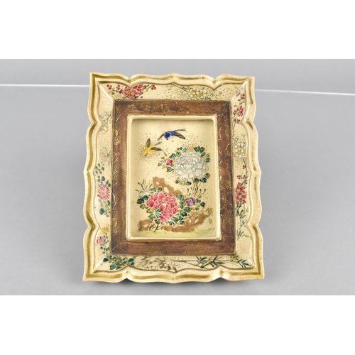 388 - A Japanese Satsuma Wall Pocket of Frame Form Decorated with Chrysanthemums and Sparrows, 12x15cm