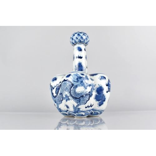 420 - A Chinese Porcelain Late Qing Dynasty Blue and White Tulip Vase Lobed Bottle Form with Lappet Should... 