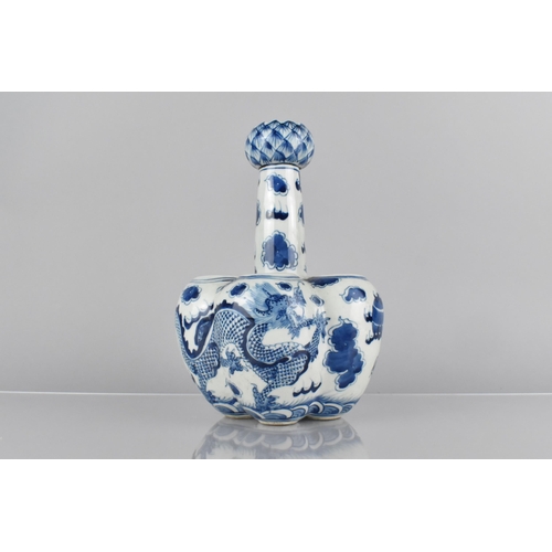 420 - A Chinese Porcelain Late Qing Dynasty Blue and White Tulip Vase Lobed Bottle Form with Lappet Should... 