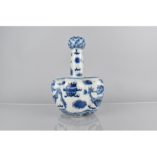 420 - A Chinese Porcelain Late Qing Dynasty Blue and White Tulip Vase Lobed Bottle Form with Lappet Should... 