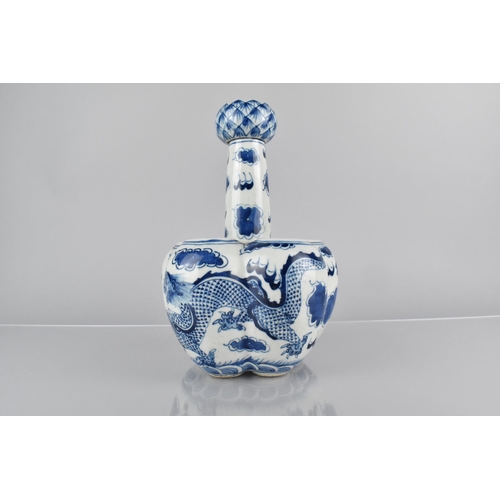 420 - A Chinese Porcelain Late Qing Dynasty Blue and White Tulip Vase Lobed Bottle Form with Lappet Should... 