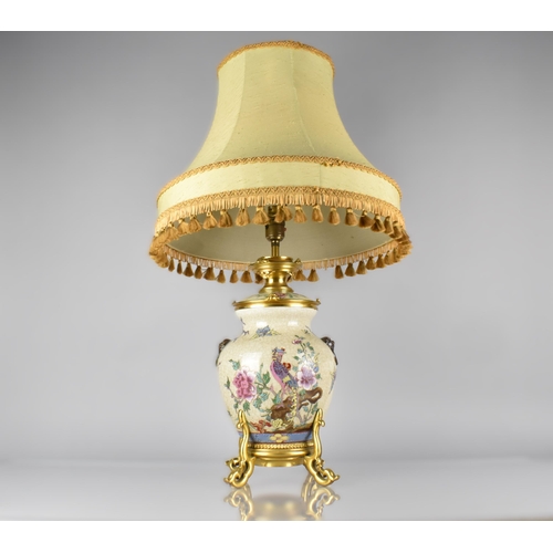 417 - A Chinese Porcelain Crackle Glazed and Ormolu Mounted Table Lamp, The Chinese Body of the Globular F... 