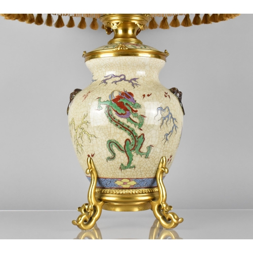 417 - A Chinese Porcelain Crackle Glazed and Ormolu Mounted Table Lamp, The Chinese Body of the Globular F... 