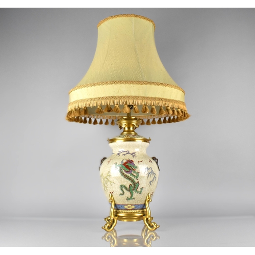 417 - A Chinese Porcelain Crackle Glazed and Ormolu Mounted Table Lamp, The Chinese Body of the Globular F... 