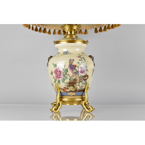 417 - A Chinese Porcelain Crackle Glazed and Ormolu Mounted Table Lamp, The Chinese Body of the Globular F... 