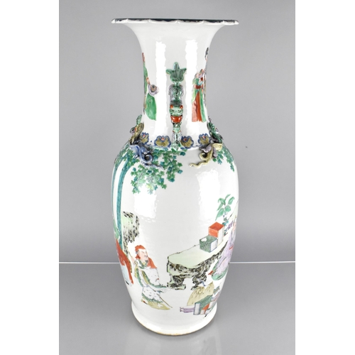 408 - A Large Chinese Qing Dynasty Porcelain Famille Verte Vase Decorated with Figures and Dignitaries in ... 