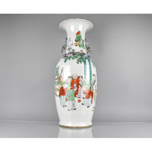 408 - A Large Chinese Qing Dynasty Porcelain Famille Verte Vase Decorated with Figures and Dignitaries in ... 