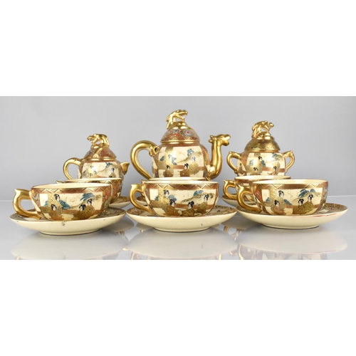 386 - A Japanese Satsuma Tea Set Decorated with Figures in the Usual Colourway and Gilt Detailing to Compr... 