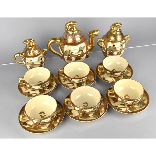 386 - A Japanese Satsuma Tea Set Decorated with Figures in the Usual Colourway and Gilt Detailing to Compr... 