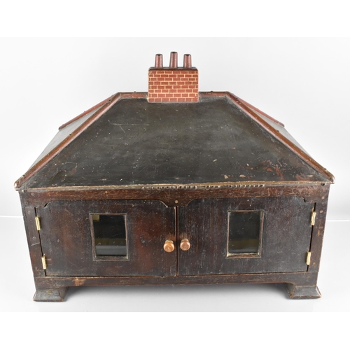 32 - An Early/Mid 20th Century Folk Art Type Model of a Red Brick Bungalow Having Two Opening Doors and R... 