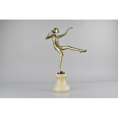 142 - A Cold Painted Bronze Study of an Art Deco Dancer on Onyx Socle, 35cm High