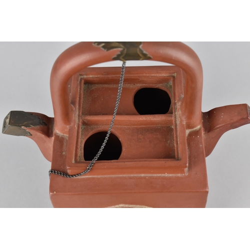 385 - A Chinese Qing Dynasty Yixing Teapot of Square Form with Two Compartments and Correlating Spouts Hav... 