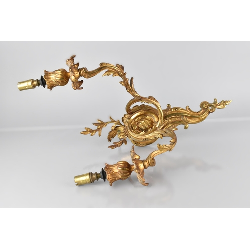 151 - A Single Bronze Two Branch Wall Sconce of Acanthus Scrolled From, Wired for Electricity, 46cm High M... 