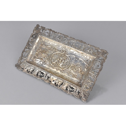 226 - A Late 19th Century Continental Silver Rectangular Tray Detailing Cherubs Amongst Scrolls and Foliag... 