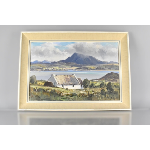 163 - Rowland Hill (Irish 1915-1979) Oil on Canvas, Donegal Landscape with Cottage, Subject 60x40cm, Frame... 