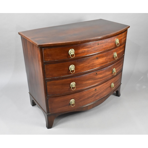 439 - A Mid 19th Century Mahogany Bow Fronted Chest Having Four Graduated Long Drawers, Bracket Feet and B... 