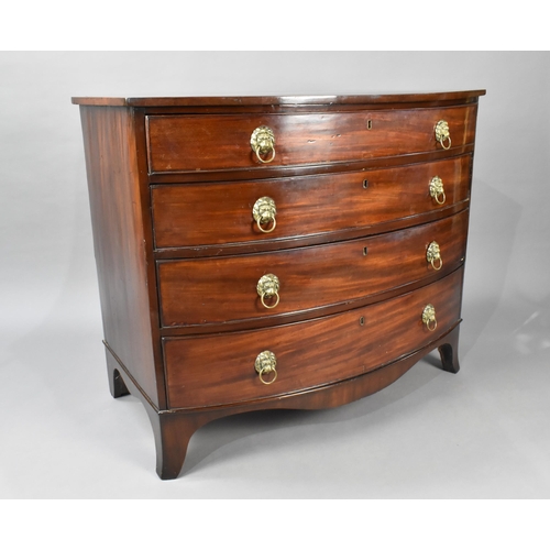 439 - A Mid 19th Century Mahogany Bow Fronted Chest Having Four Graduated Long Drawers, Bracket Feet and B... 