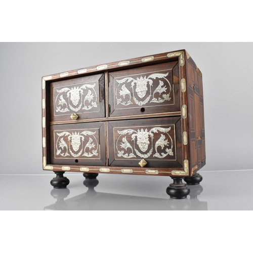 1 - A 19th Century Italian Ivory and Penwork Inlaid Table Chest of Four Drawer Effect having Two Short a... 