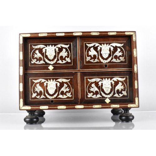 1 - A 19th Century Italian Ivory and Penwork Inlaid Table Chest of Four Drawer Effect having Two Short a... 