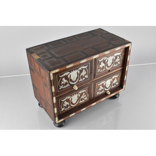 1 - A 19th Century Italian Ivory and Penwork Inlaid Table Chest of Four Drawer Effect having Two Short a... 